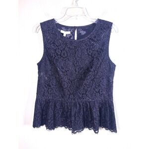 RSVP by Talbots Lace Peplum Top Womens 8 Navy Blue NEW Sleeveless Floral Evening